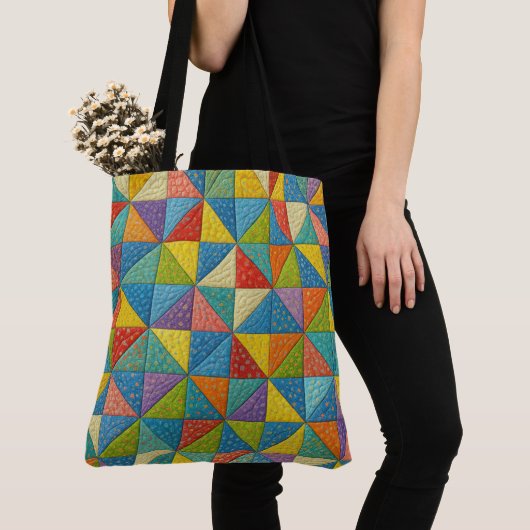 Colorful Pinwheel Quilt Design Tote Bag (Dichtbij)