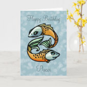 Colorful Pisces Fish on Blue Birthday Kaart (Gele Bloem)