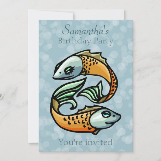 Colorful Pisces Fish on Blue Birthday Party Kaart (Voorkant)