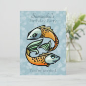 Colorful Pisces Fish on Blue Birthday Party Kaart (Staand voorkant)