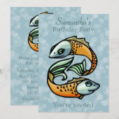 Colorful Pisces Fish on Blue Birthday Party Kaart (Voorkant / Achterkant)