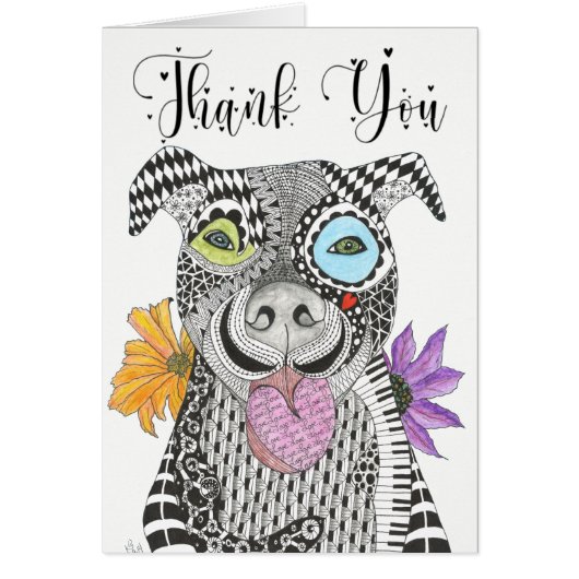 Colorful Pitbull Dog Thank You Greeting Card (Voorkant)