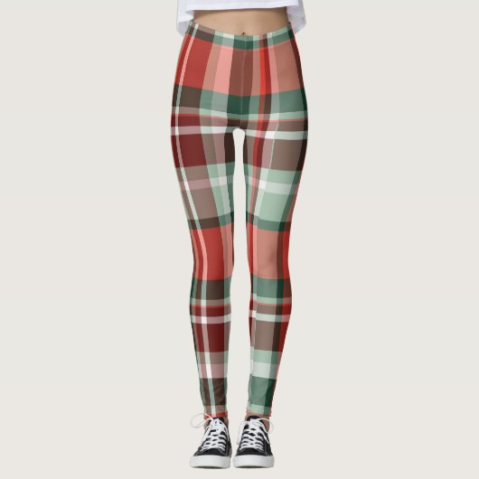 Colorful Plaid Christmas Leggings for Women (Voorkant)