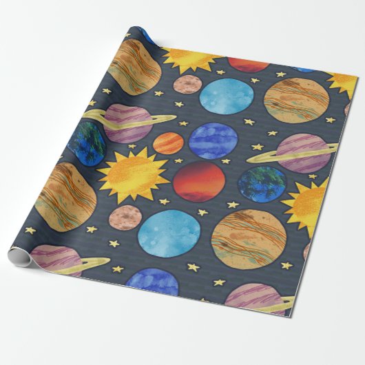 Colorful Planets Cadeaupapier (Uitgerold)
