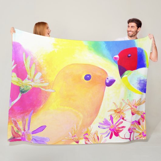 Colorful Playful Birds Fleece Deken (In situ)