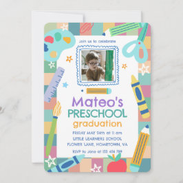 Colorful Playful Photo Preschool Graduation Kaart