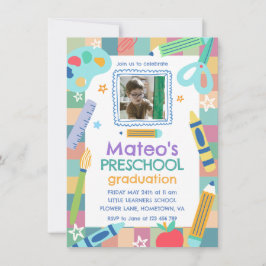 Colorful Playful Photo Preschool Graduation Kaart