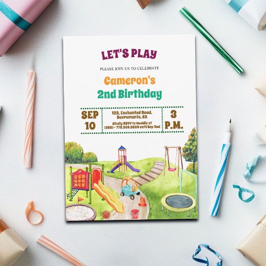 Colorful Playground Party 2nd Birthday Invitation Kaart