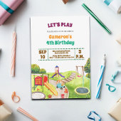 Colorful Playground Party 4th Birthday Invitation Kaart