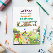 Colorful Playground Party 5th Birthday Invitation Kaart