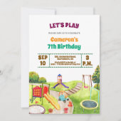 Colorful Playground Party 7th Birthday Invitation Kaart (Voorkant)