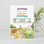 Colorful Playground Party 7th Birthday Invitation Kaart (Staand voorkant)