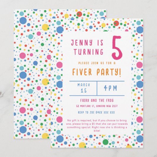 Colorful Pokadot Fiver Party Birthday Uitnodiging (Voorkant / Achterkant)
