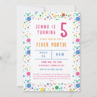 Colorful Pokadot Fiver Party Birthday Uitnodiging