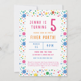Colorful Pokadot Fiver Party Birthday Uitnodiging