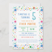 Colorful Pokadot Fiver Party Birthday Uitnodiging (Voorkant)