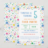 Colorful Pokadot Fiver Party Birthday Uitnodiging (Voorkant / Achterkant)