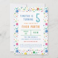 Colorful Pokadot Fiver Party Birthday Uitnodiging