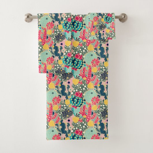 Colorful Polka Dot Cactus Pattern Bad Handdoek (Insitu)