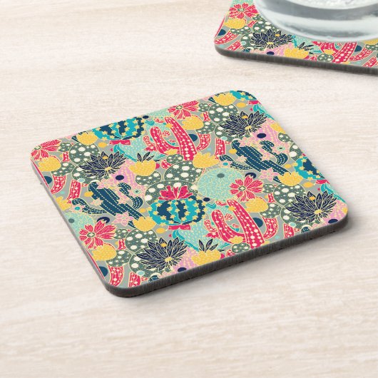 Colorful Polka Dot Cactus Pattern Bier Onderzetter (Linkerzijde)