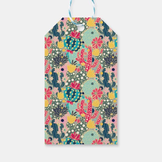 Colorful Polka Dot Cactus Pattern Cadeaulabel (Achterkant)