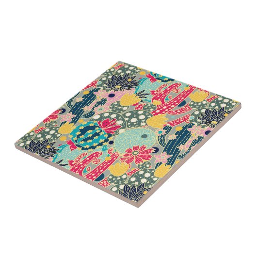 Colorful Polka Dot Cactus Pattern Tegeltje (Zijkant)