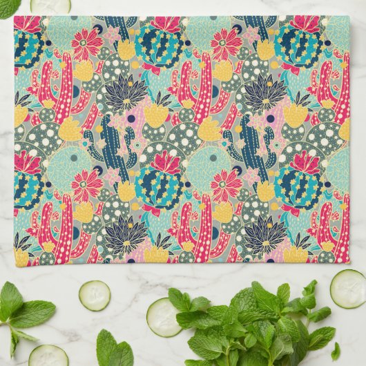 Colorful Polka Dot Cactus Pattern Theedoek (Gevouwen)