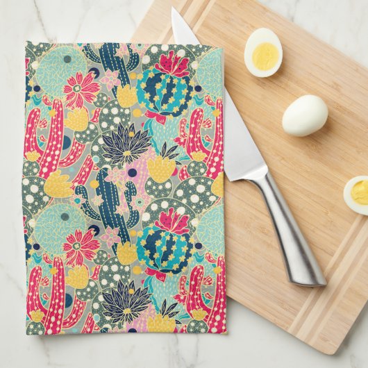 Colorful Polka Dot Cactus Pattern Theedoek (Quarter Fold)