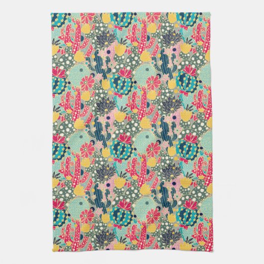 Colorful Polka Dot Cactus Pattern Theedoek (Verticaal)