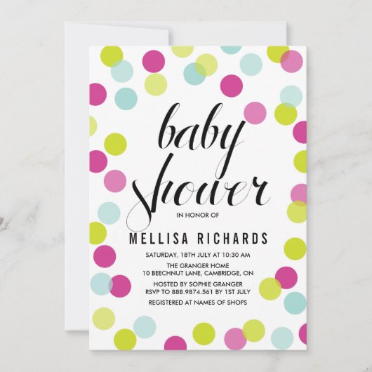 Colorful Polka Dots Baby shower Invitation Kaart (Voorkant)