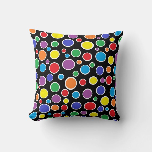Colorful Polka Dots Black Pillow Kussen (Voorkant)