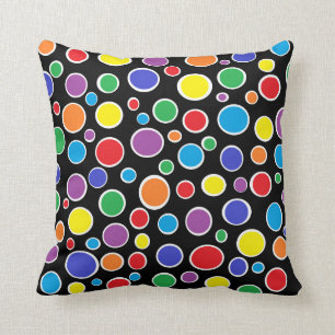 Colorful Polka Dots Black Pillow Kussen
