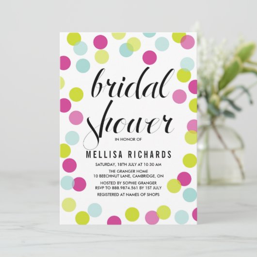 Colorful Polka Dots Bridal Shower Uitnodiging (Staand voorkant)