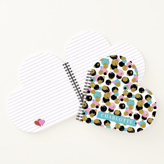 Colorful Polka Dots Gold Glitter Custom Name Girls Notitieboek (Binnen)