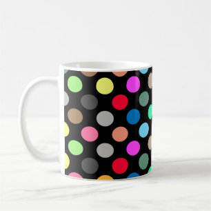 Colorful Polka Dots on Black Background - Naadloos Koffiemok