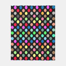 Colorful Polka Dots on Black Background - Seamless Fleece Deken