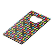 Colorful Polka Dots on Black Creditkaart Flessenopener (Achterkant Gekanteld)