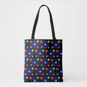 Colorful Polka Dots on Black Tote Bag