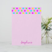 Colorful Polka Dots on Pink Girly Name Briefhoofd (Staand voorkant)