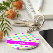 Colorful Polka Dots - Personalized Name Sleutelhan Sleutelhanger (Zijkant)