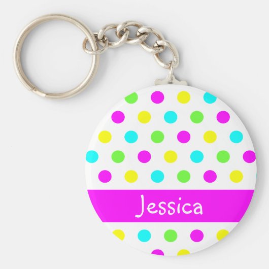 Colorful Polka Dots - Personalized Name Sleutelhan Sleutelhanger (Voorkant)