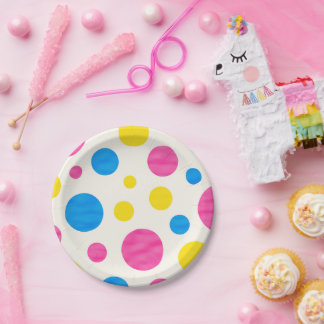 Colorful Polka Dots Pink Blue Yellow Retro Papieren Bordje