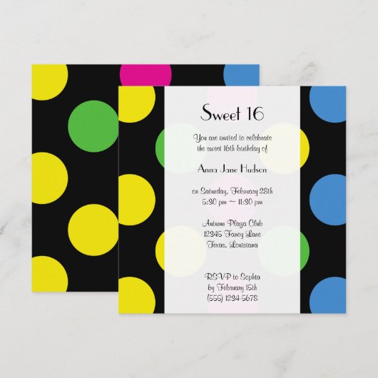 Colorful Polka Dots, Polka Dot Pattern, Sweet 16 Kaart (Voorkant / Achterkant)