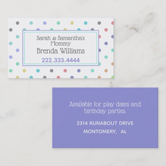 Colorful Polka Dots Stylish mammam Card Contactkaartje (Voorkant / Achterkant)