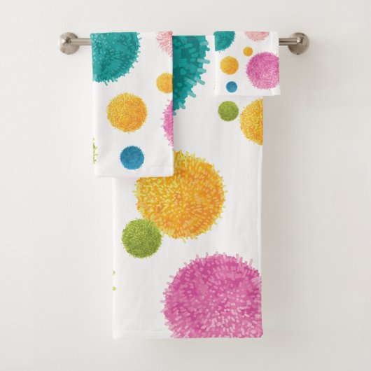Colorful Pom Pom Print Bad Handdoek (Insitu)