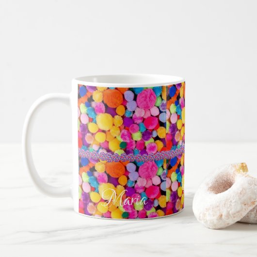 Colorful Pom Poms-Mok Koffiemok (Met donut)