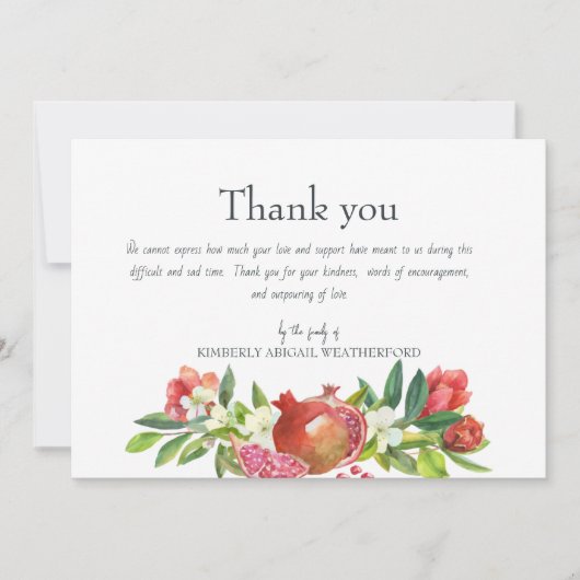 Colorful Pomegranate Funeral Hartelijk dank Bedankkaart (Voorkant)