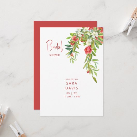 Colorful Pomegranate Tuscan Red Bridal Kaart (Voorkant / Achterkant in situ)