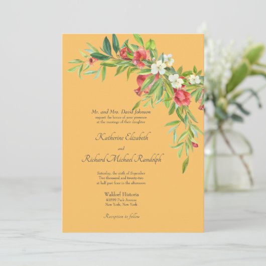 Colorful Pomegranate Tuscan Wedding Kaart (Staand voorkant)