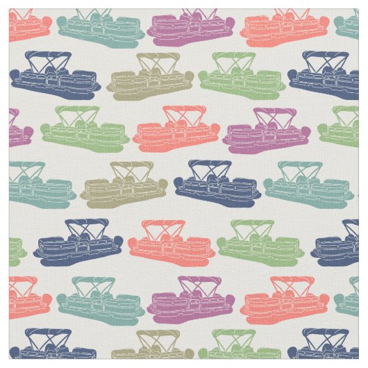 Colorful Pontoon Boats patterned Boating Print Stof (Close Up)